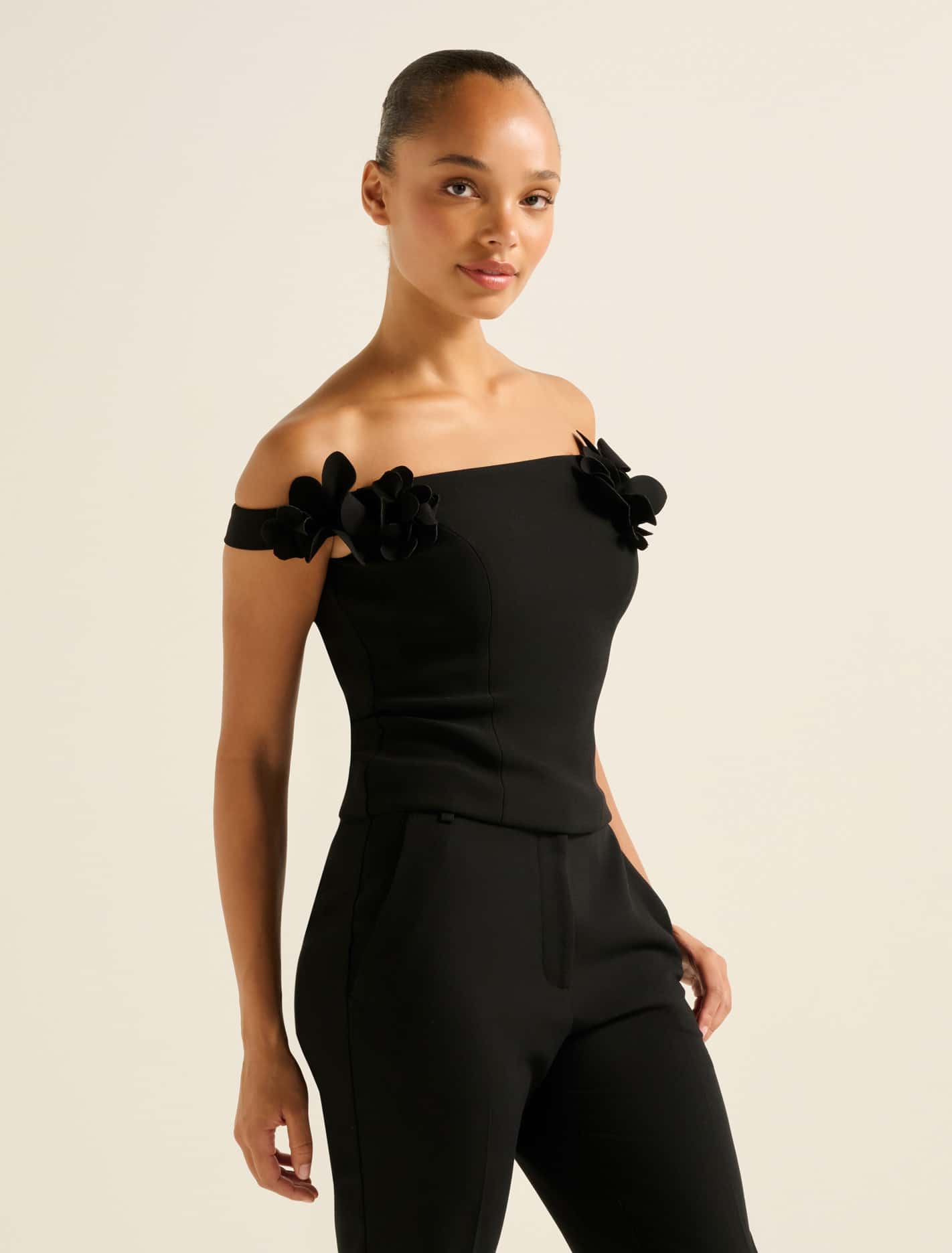 Faye Applique Bardot Black