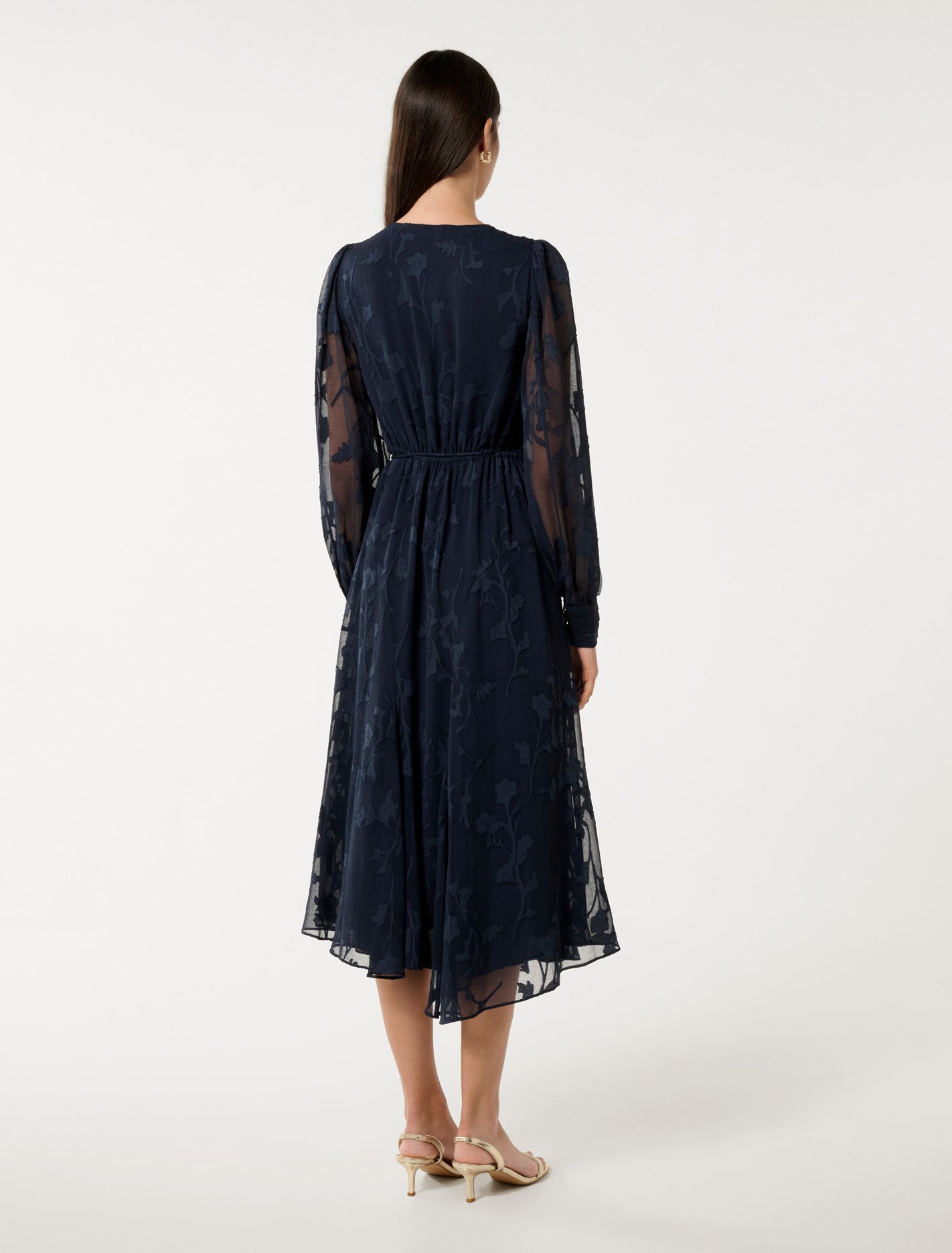 Solange Long-Sleeve Burnout Midi Dress Navy