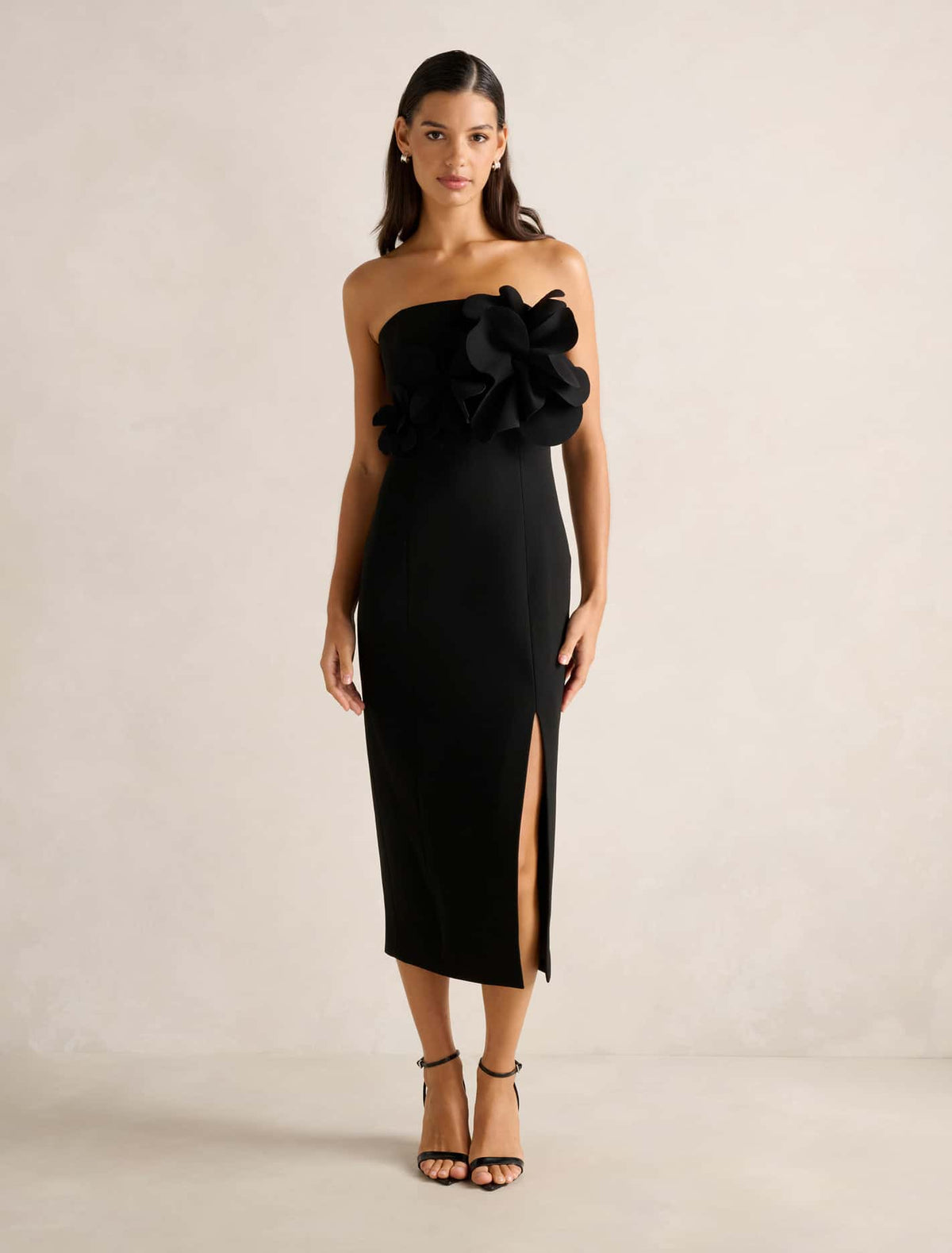 Tessa Flower Midi Dress Black