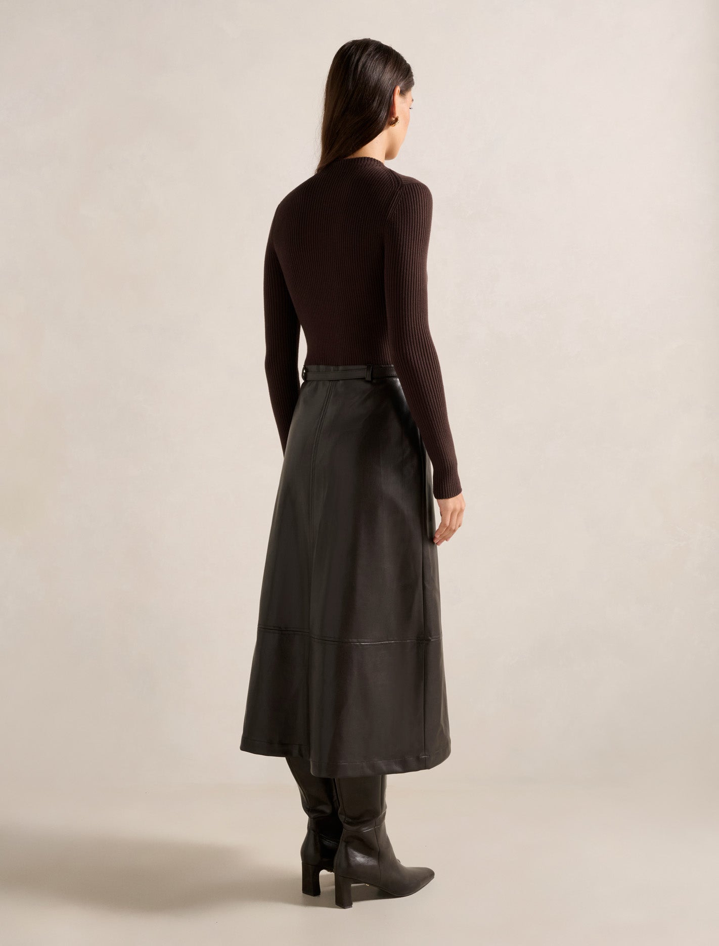 Brooklyn Faux Leather A Line Midi Dress Shadow Brown