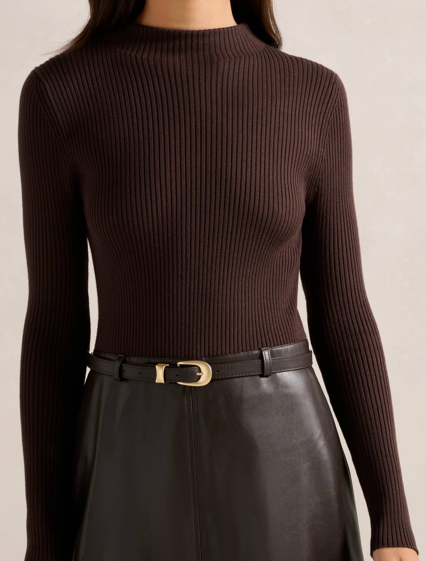 Brooklyn Faux Leather A Line Midi Dress Shadow Brown