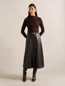 Brooklyn Faux Leather A Line Midi Dress Shadow Brown