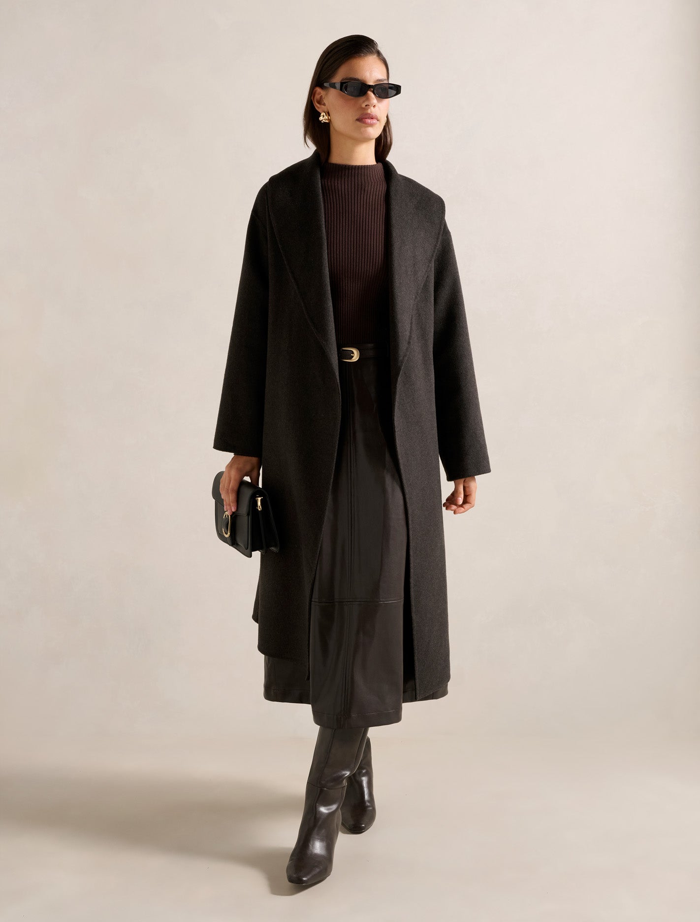 Brooklyn Faux Leather A Line Midi Dress Shadow Brown