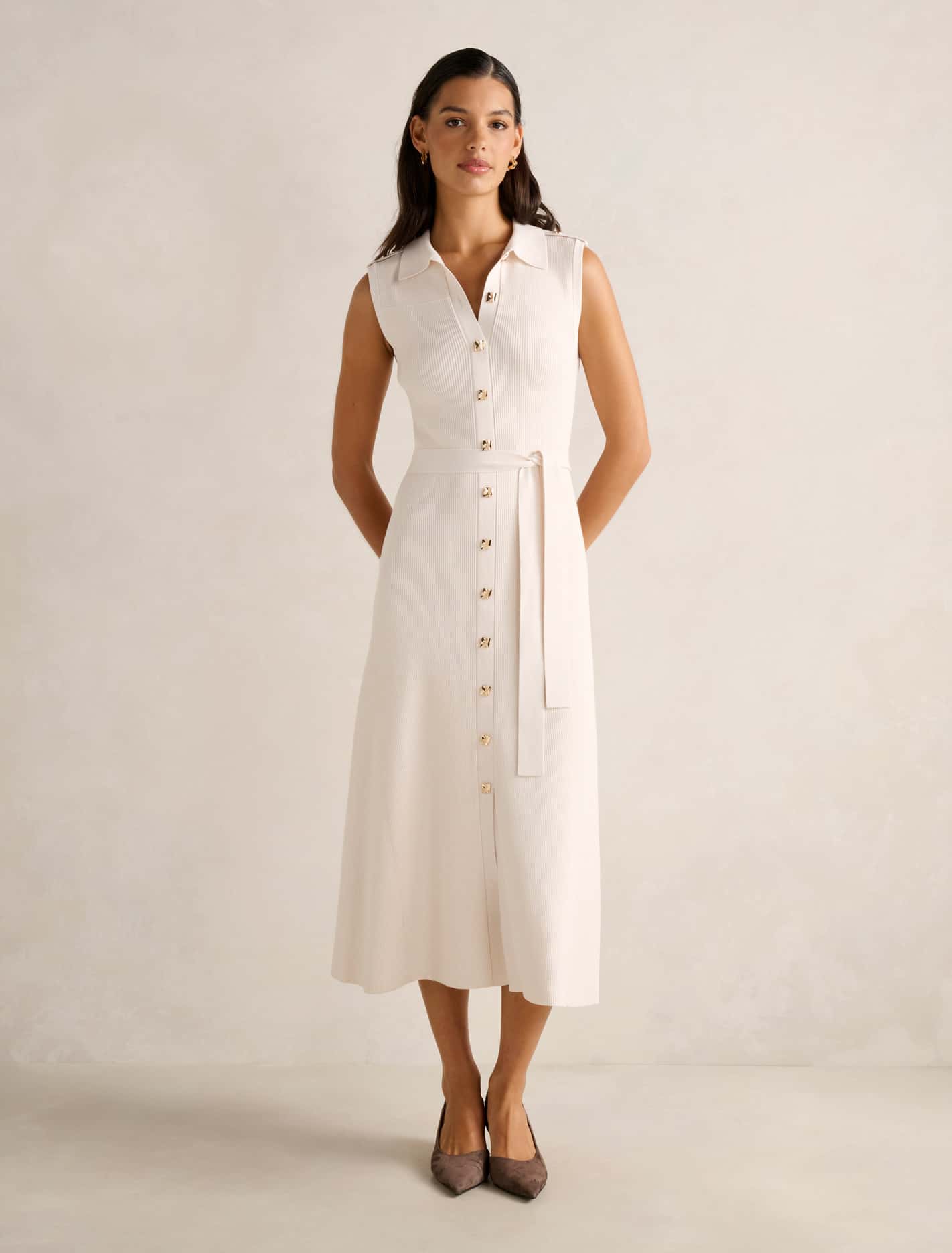 Leia Knit Midi Dress Cream