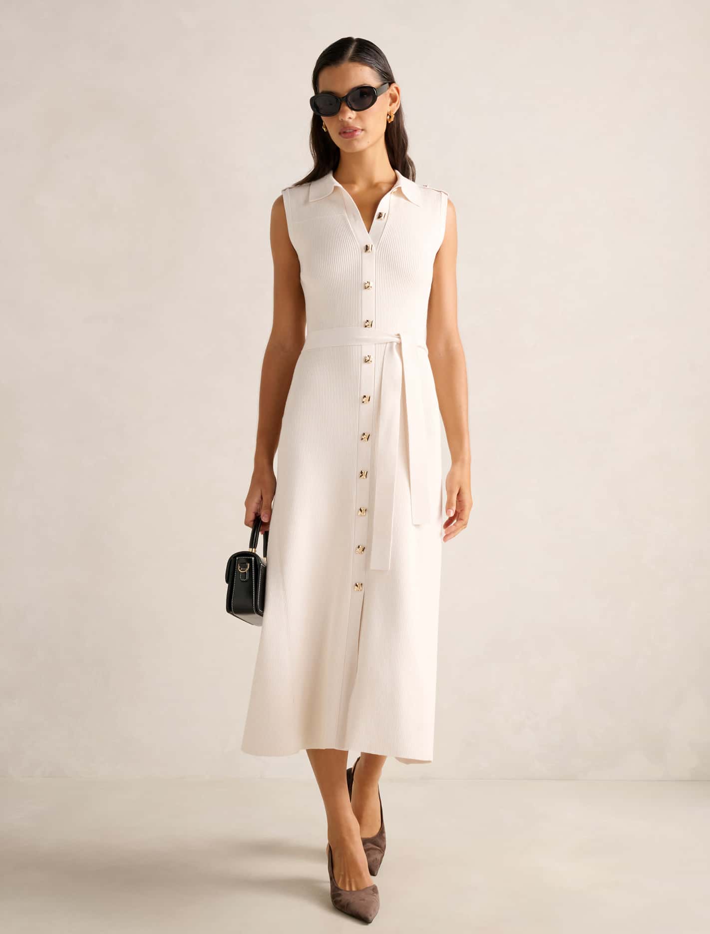 Leia Knit Midi Dress Cream