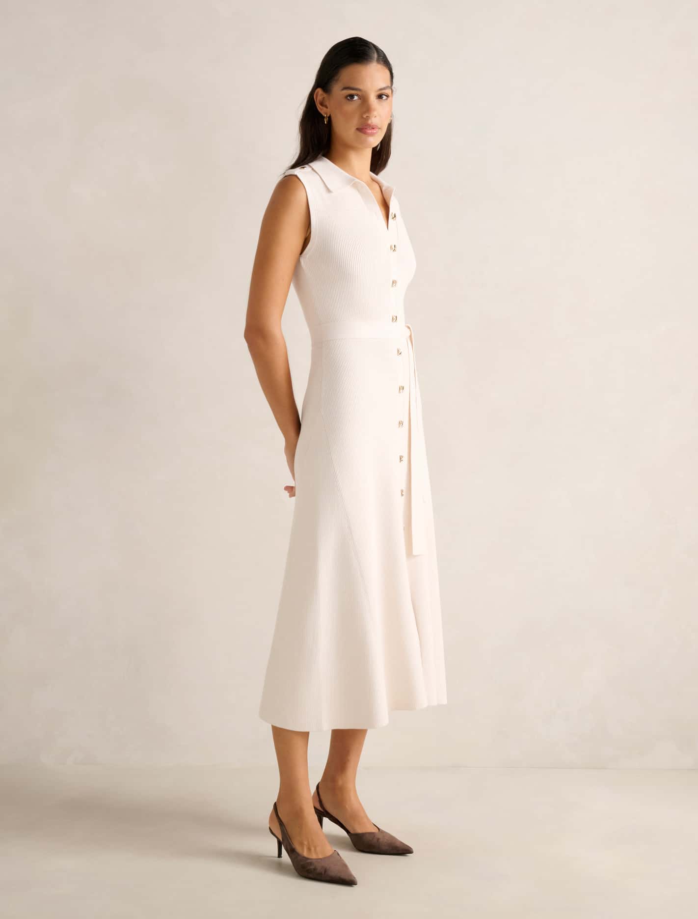 Leia Knit Midi Dress Cream