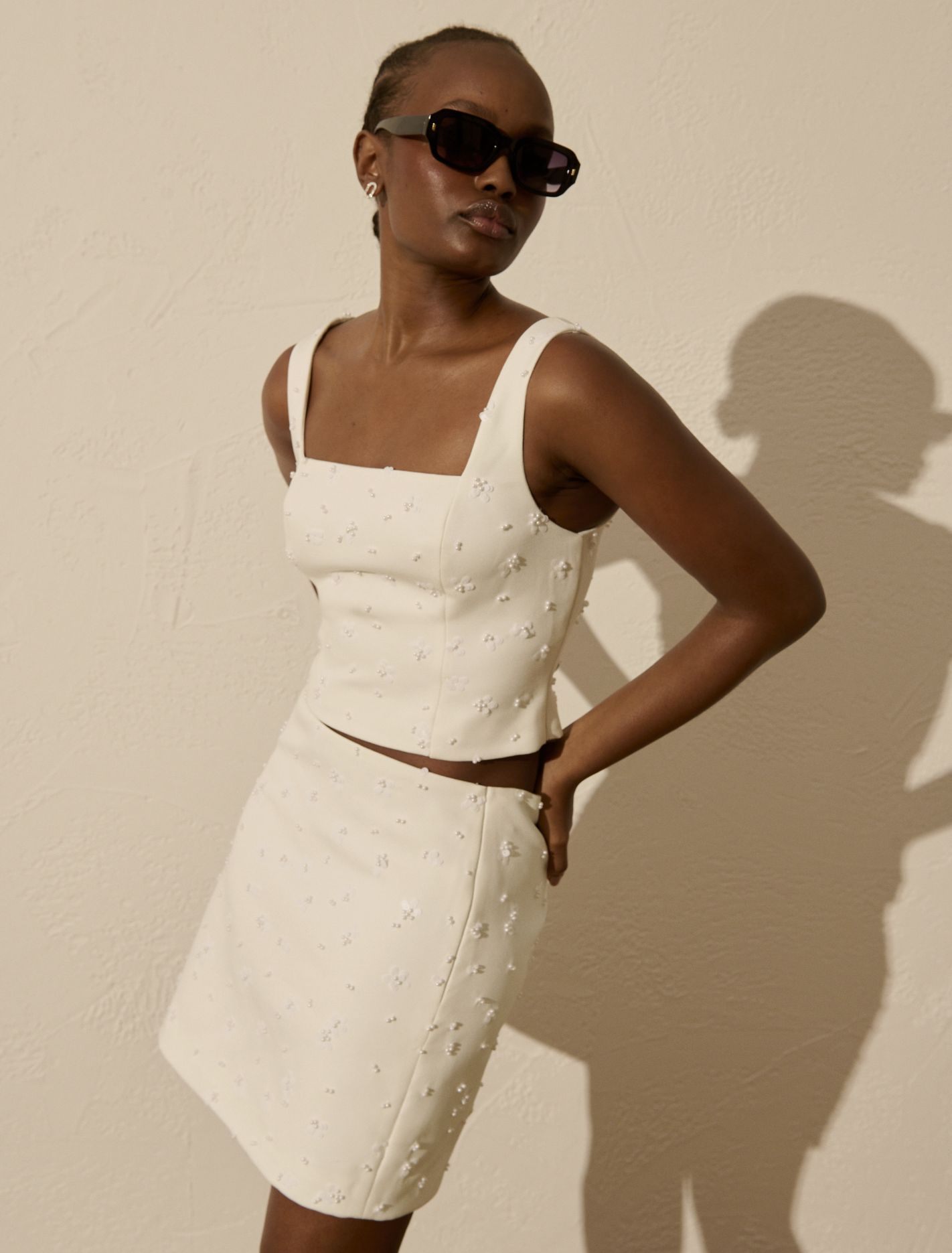 Margot Embellished Top Porcelain Co-Ord