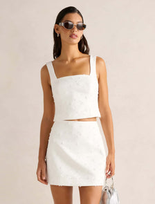 Margot Embellished Top Porcelain Co-Ord