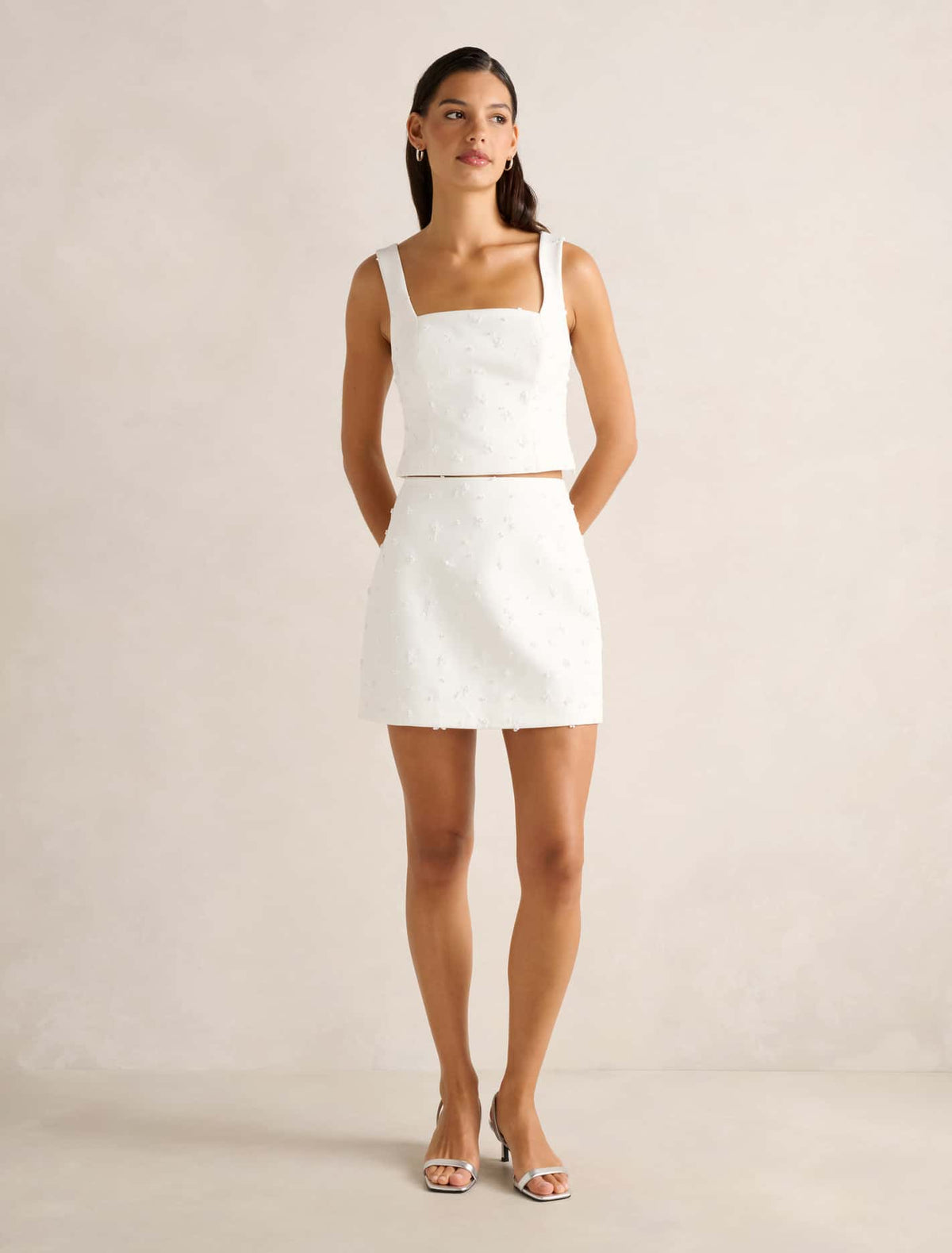 Margot Embellished Mini Skirt Porcelain Co-Ord