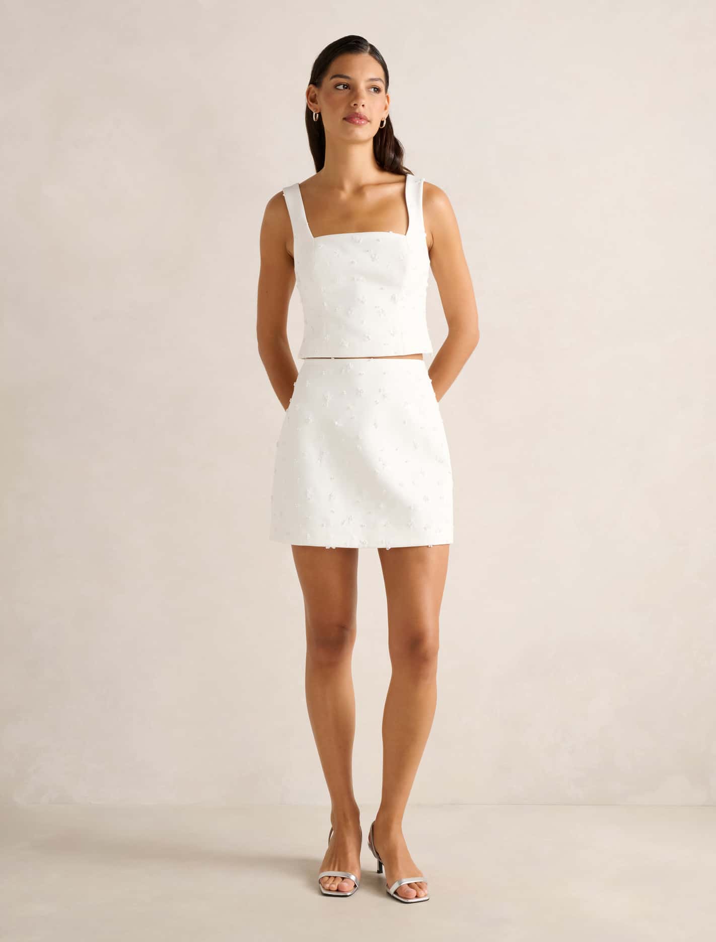 Margot Embellished Mini Skirt Porcelain Co-Ord