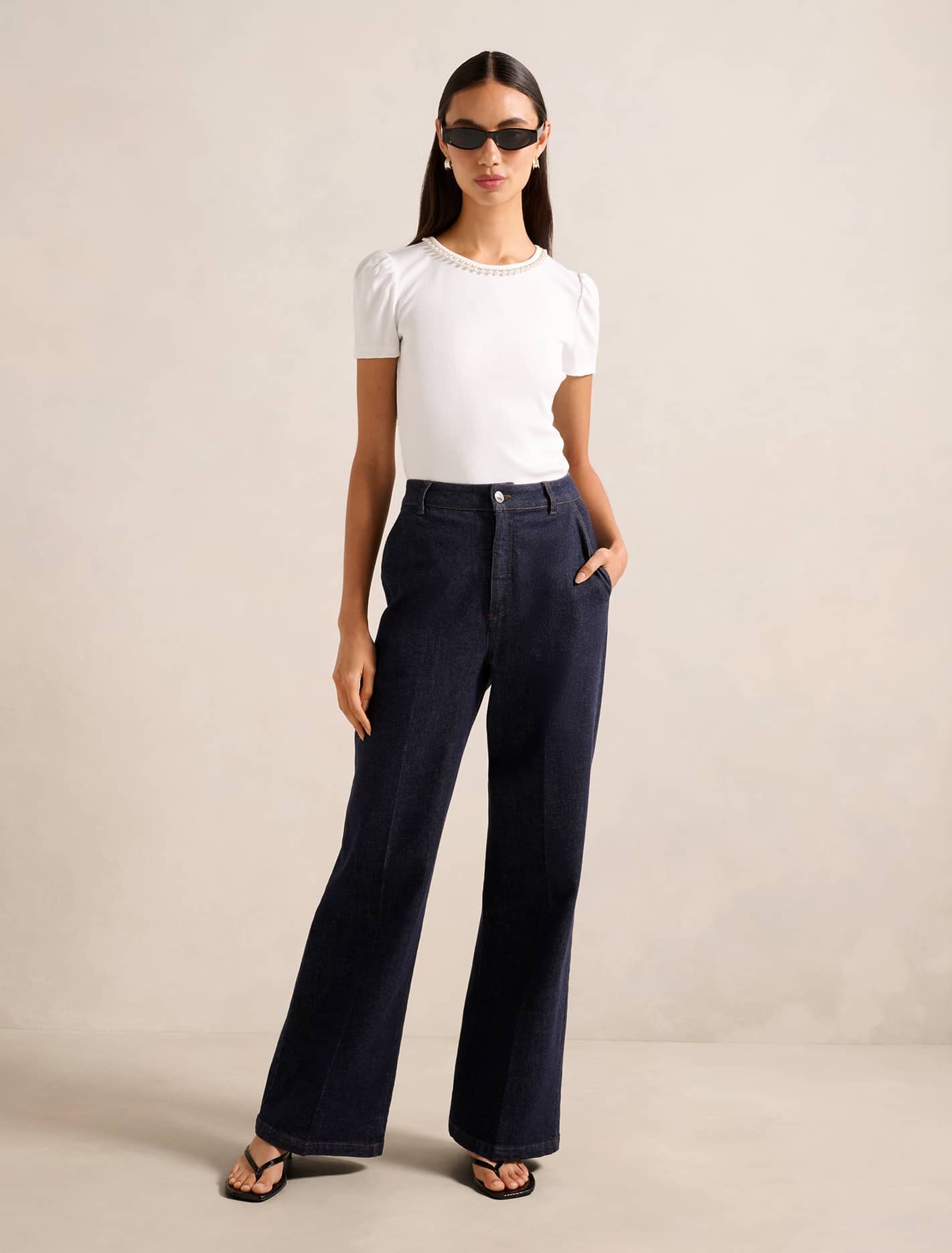 Emilia Embellished Neck Tee Porcelain