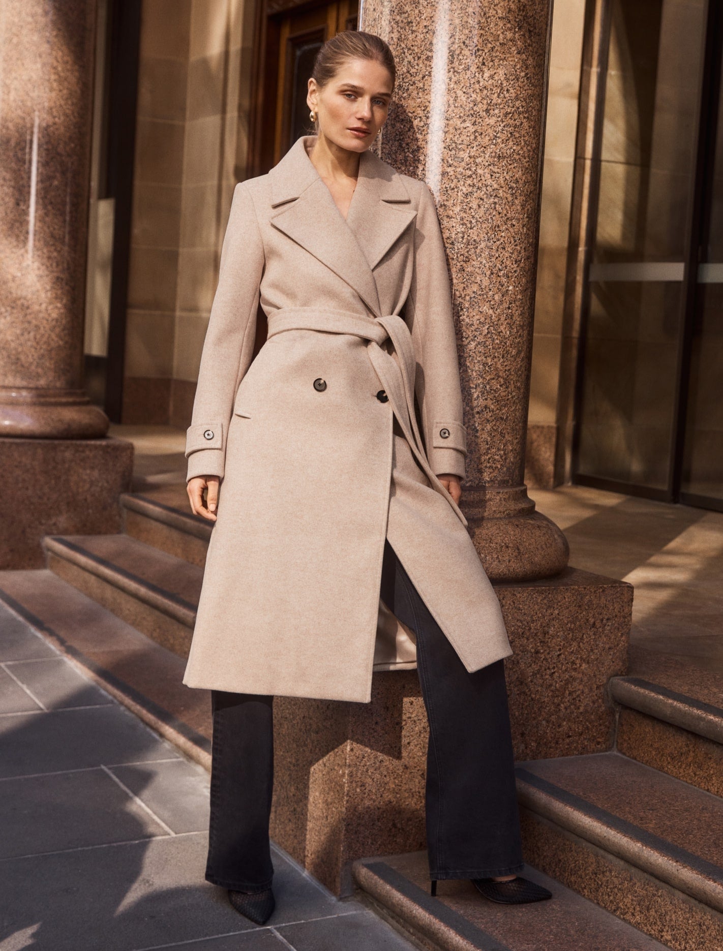 Cara Double Breasted Wrap Coat Mink Marle