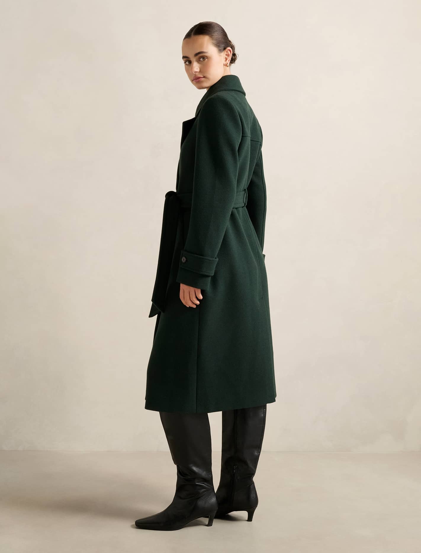 Cara Double Breasted Wrap Coat Dark Green
