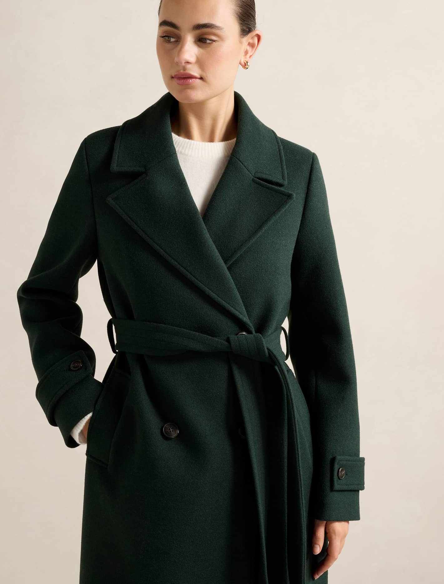 Cara Double Breasted Wrap Coat Dark Green