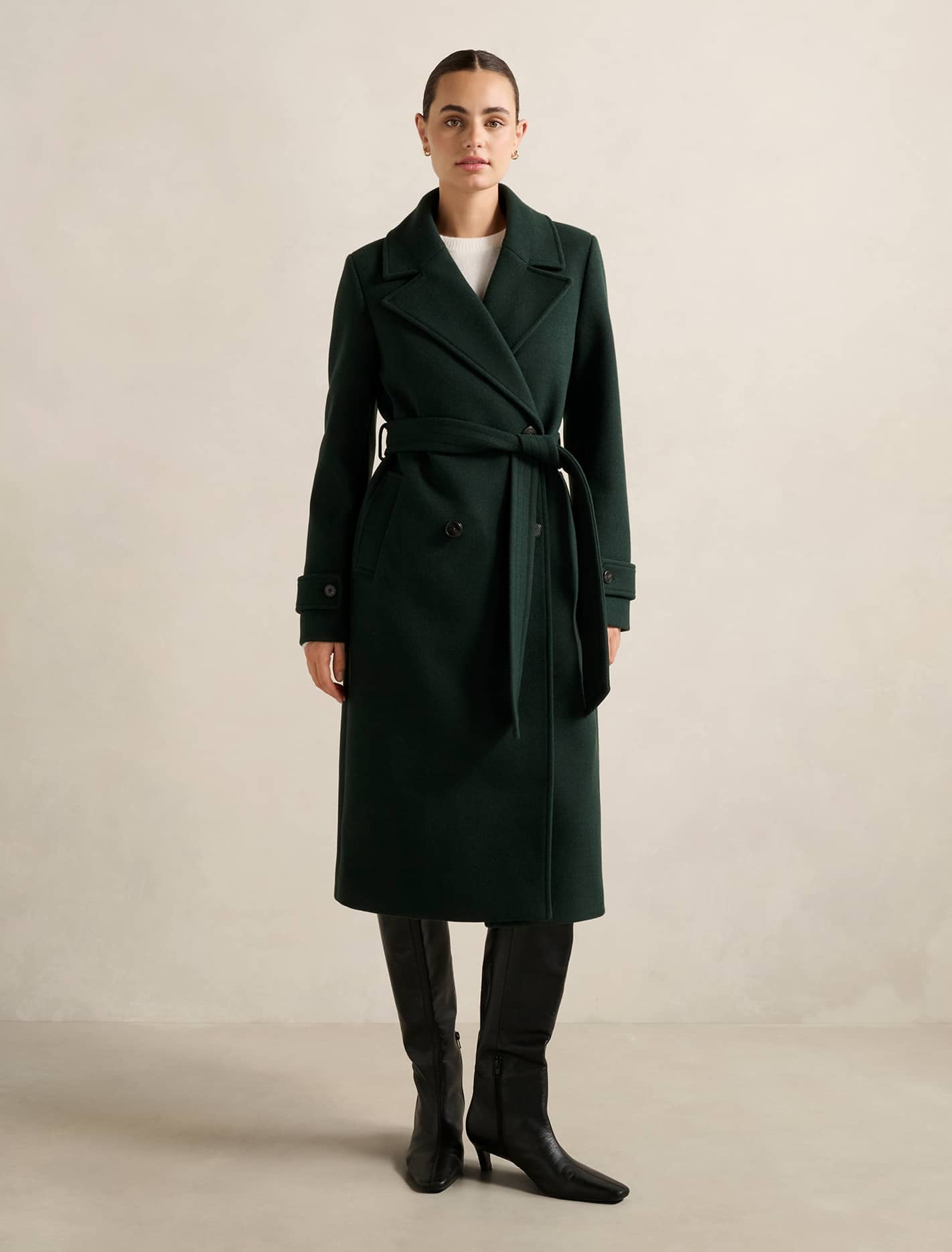 Cara Double Breasted Wrap Coat Dark Green