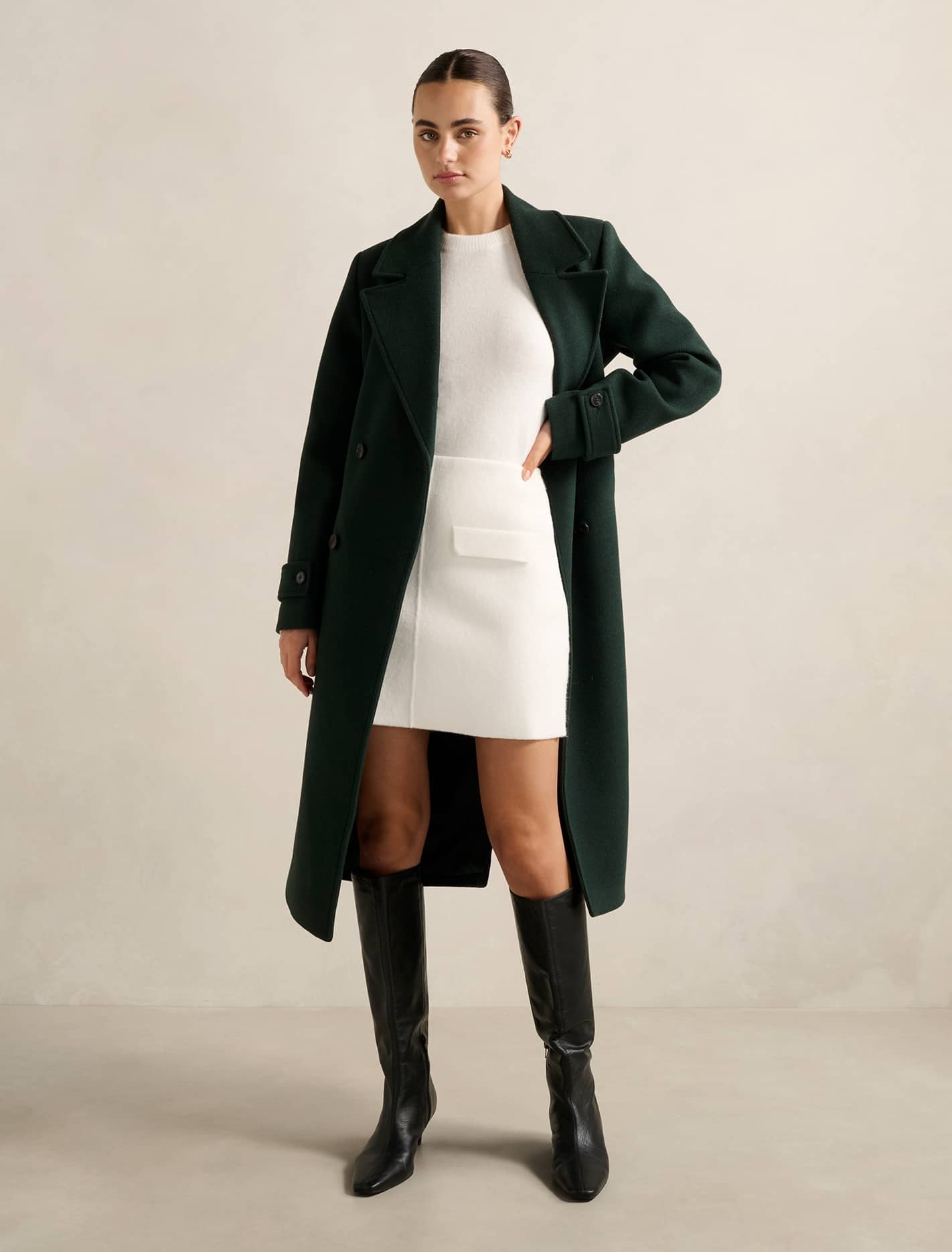 Cara Double Breasted Wrap Coat Dark Green