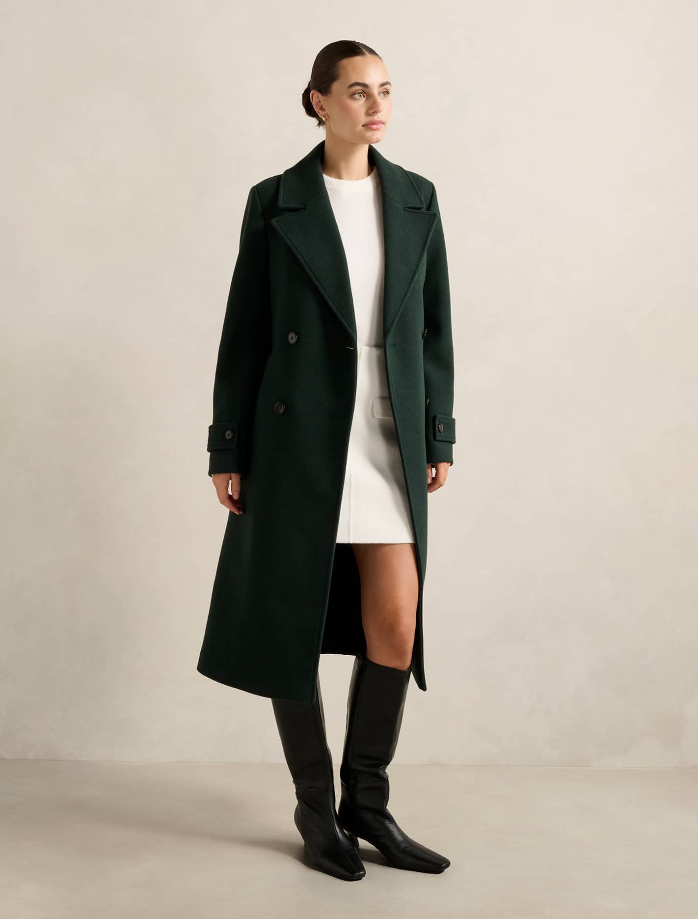 Cara Double Breasted Wrap Coat Dark Green