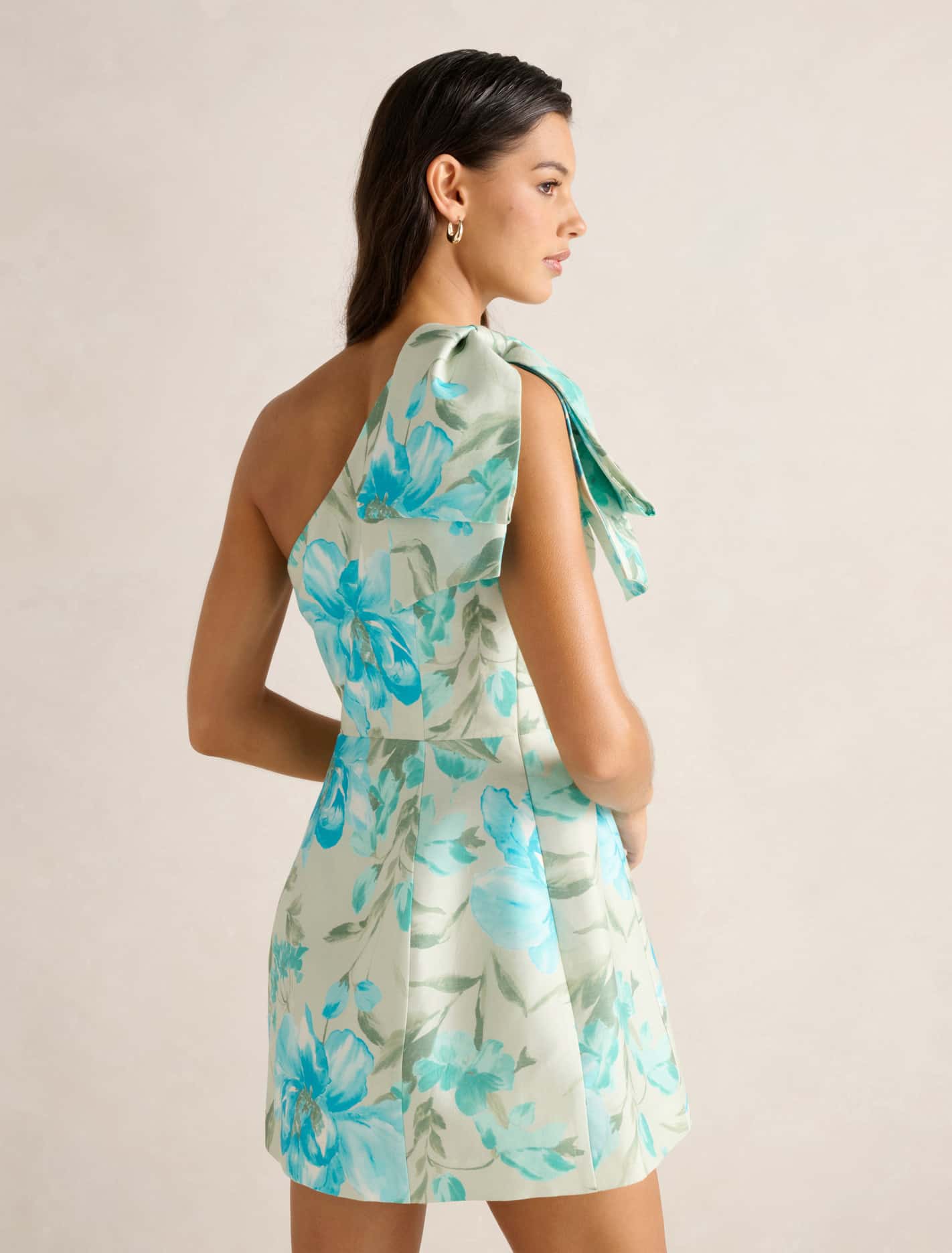 Darcy One Shoulder Bow Mini Dress Mint Lyell Floral