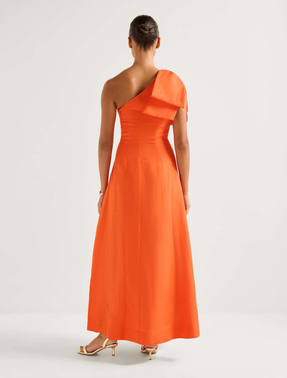 Danni Asymmetrical Bow Midi Dress Orange Fire