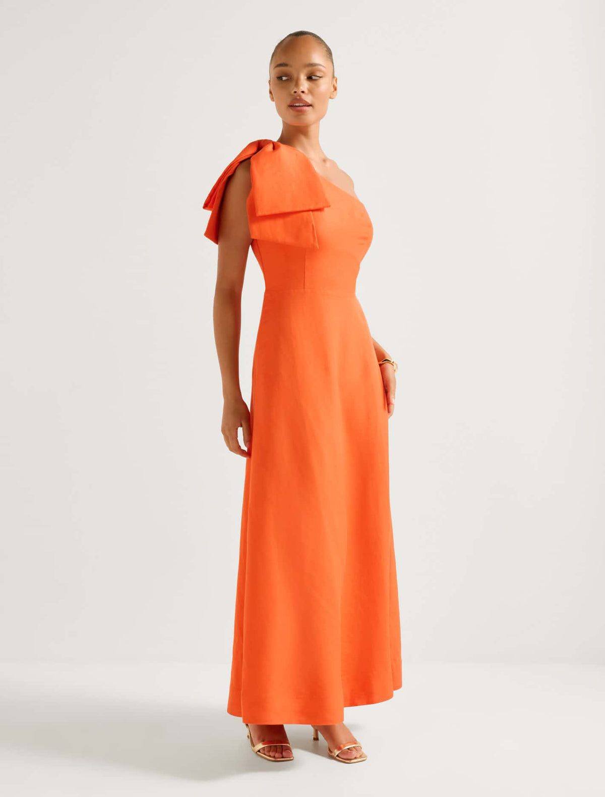 Danni Asymmetrical Bow Midi Dress Orange Fire