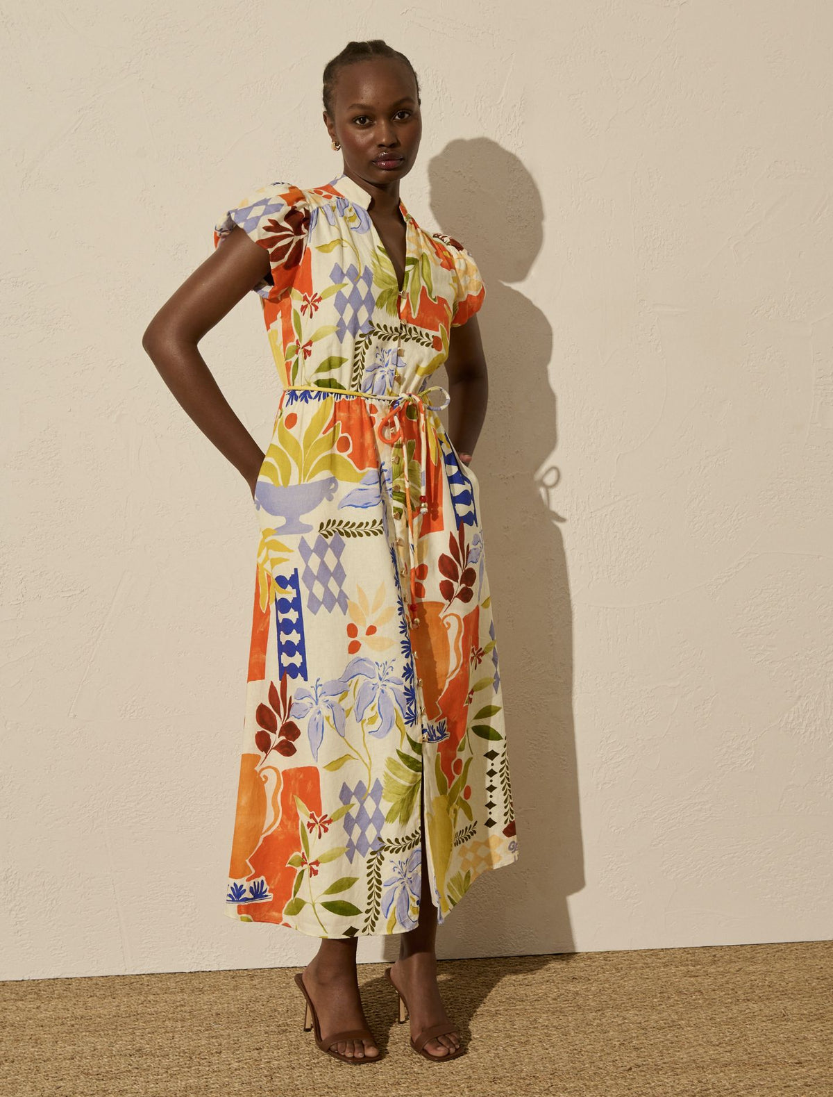 Posie Puff Sleeve Midi Dress Rhodes Collage