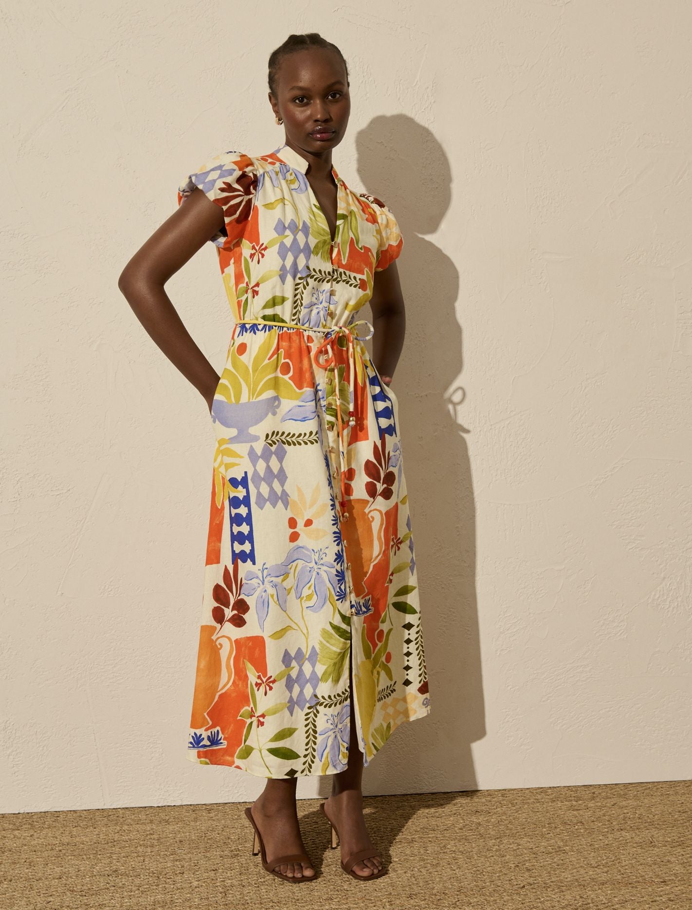 Posie Puff Sleeve Midi Dress Rhodes Collage