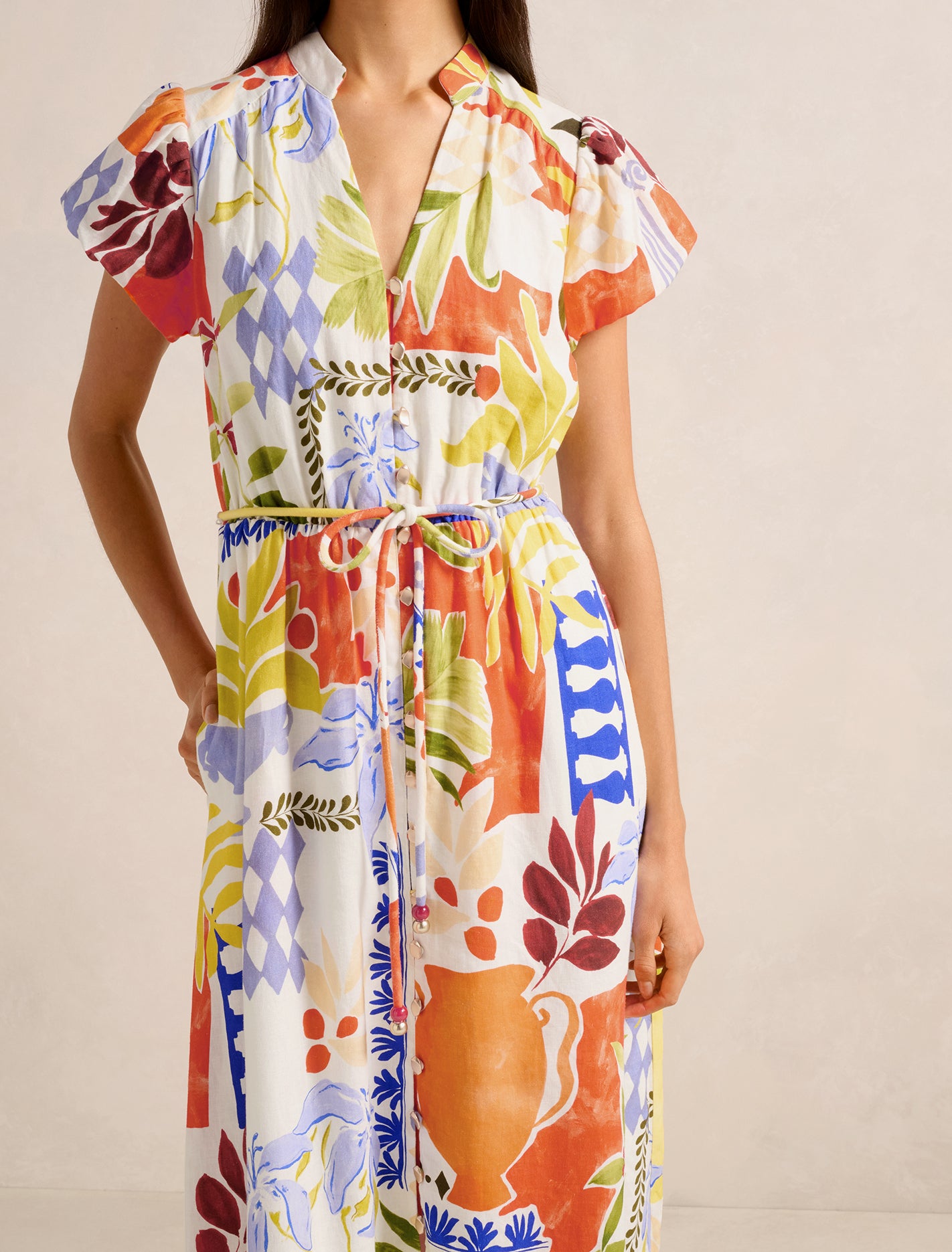 Posie Puff Sleeve Midi Dress Rhodes Collage