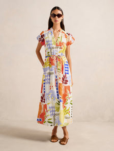 Posie Puff Sleeve Midi Dress Rhodes Collage
