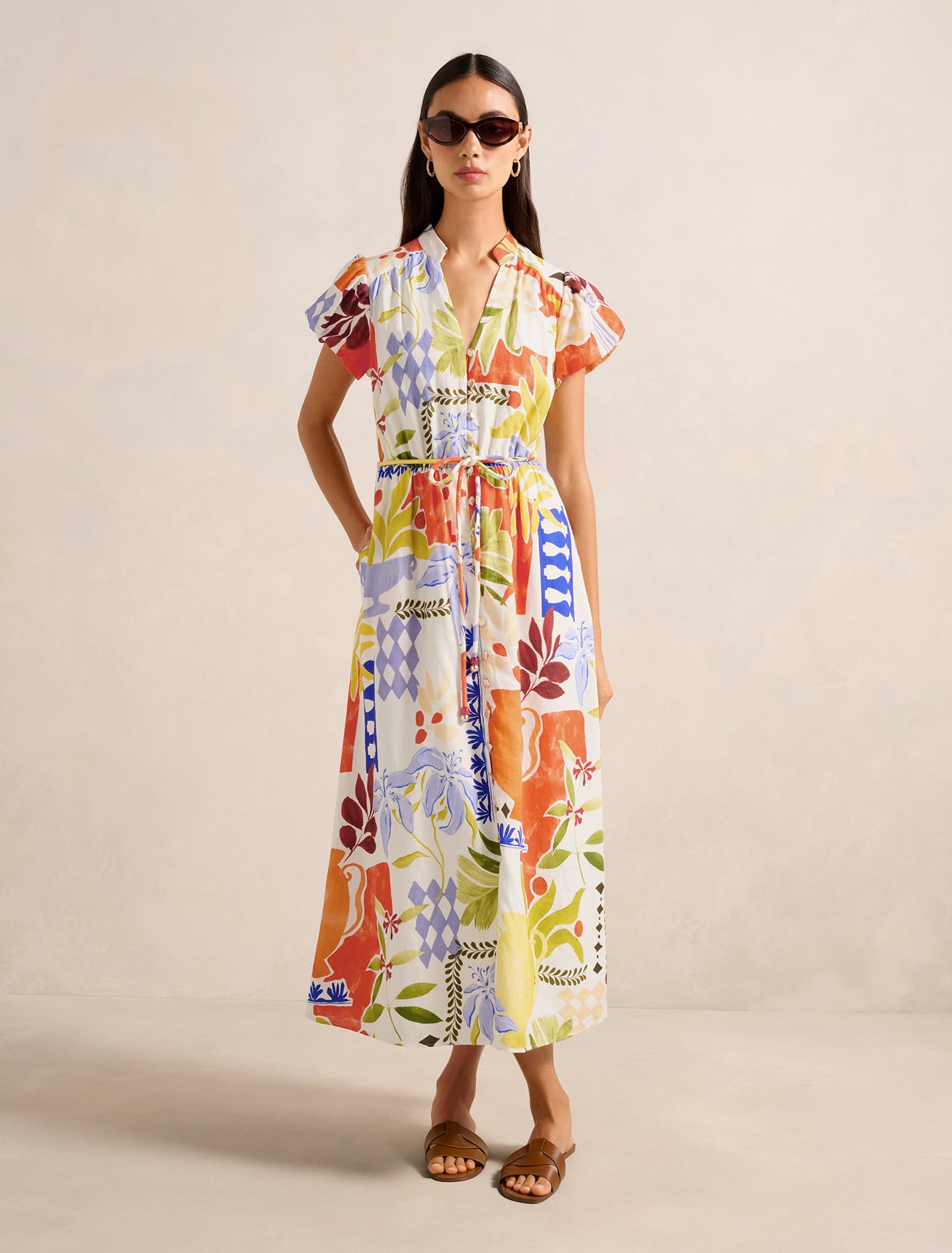 Posie Puff Sleeve Midi Dress Rhodes Collage