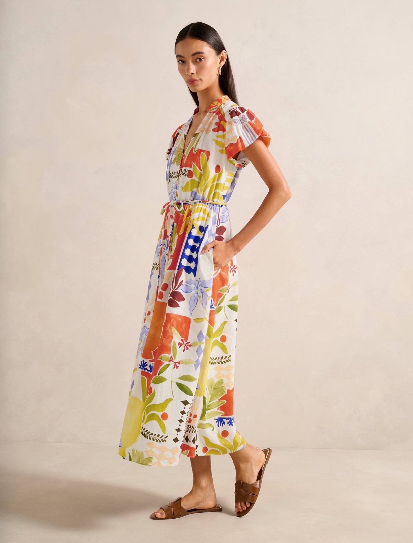 Posie Puff Sleeve Midi Dress Rhodes Collage