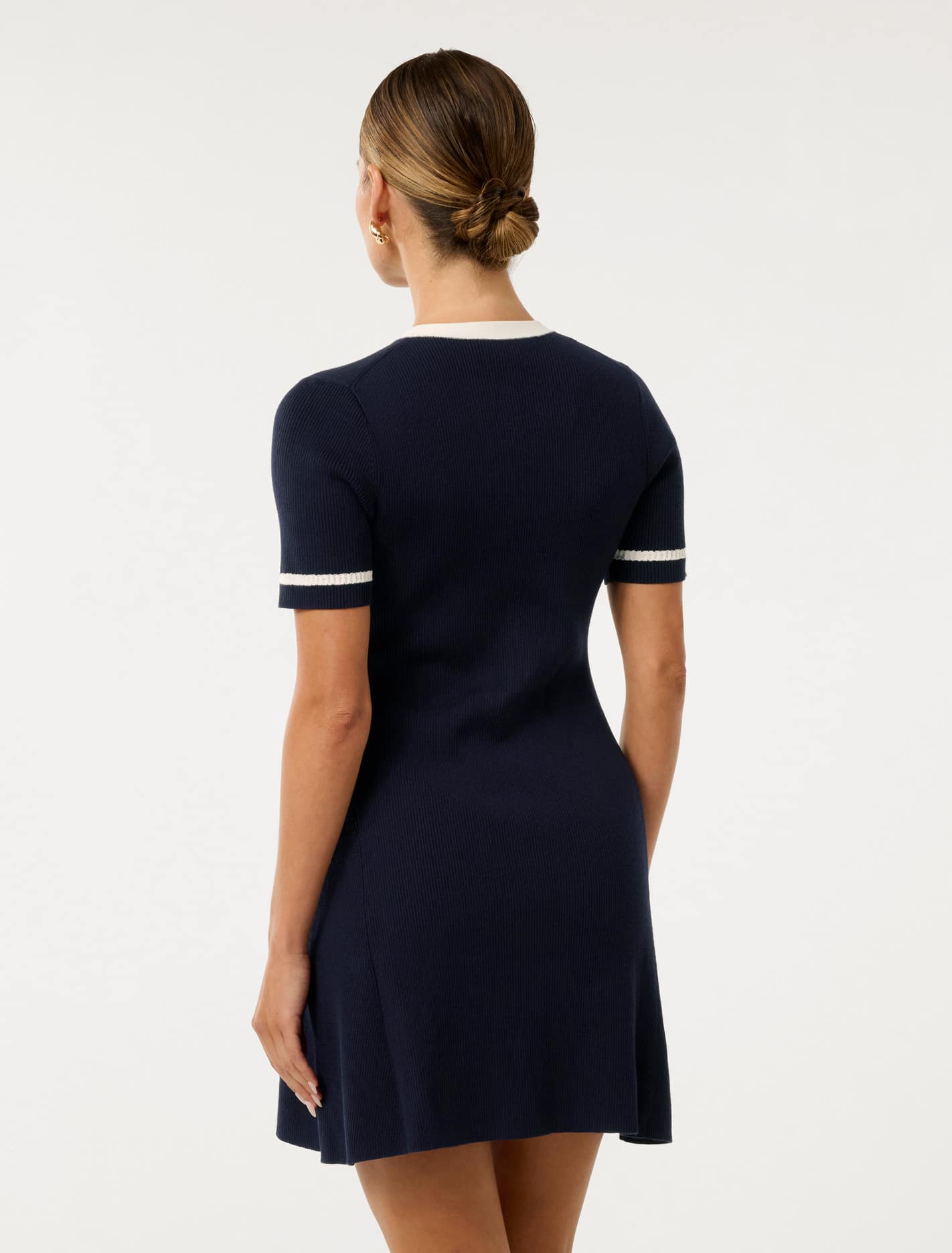 Kerry Petite Contrast Knit Mini Dress Navy/ Cream