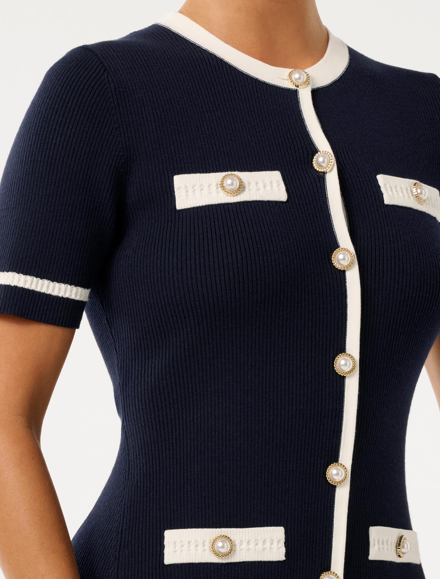 Kerry Petite Contrast Knit Mini Dress Navy/ Cream