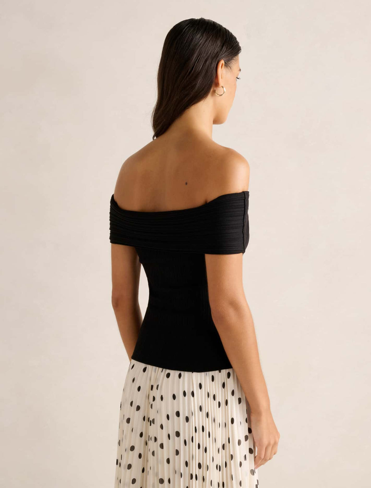 Sabrina Ribbed Bardot Top Black