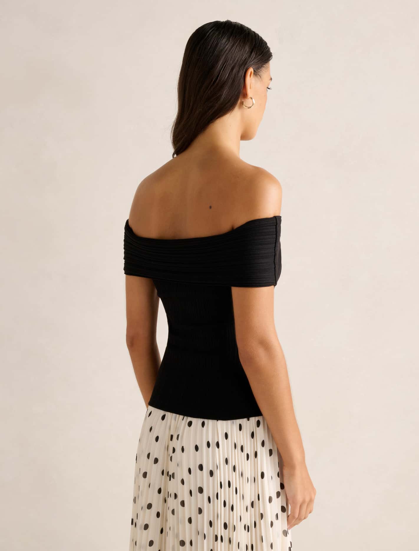Sabrina Ribbed Bardot Top Black