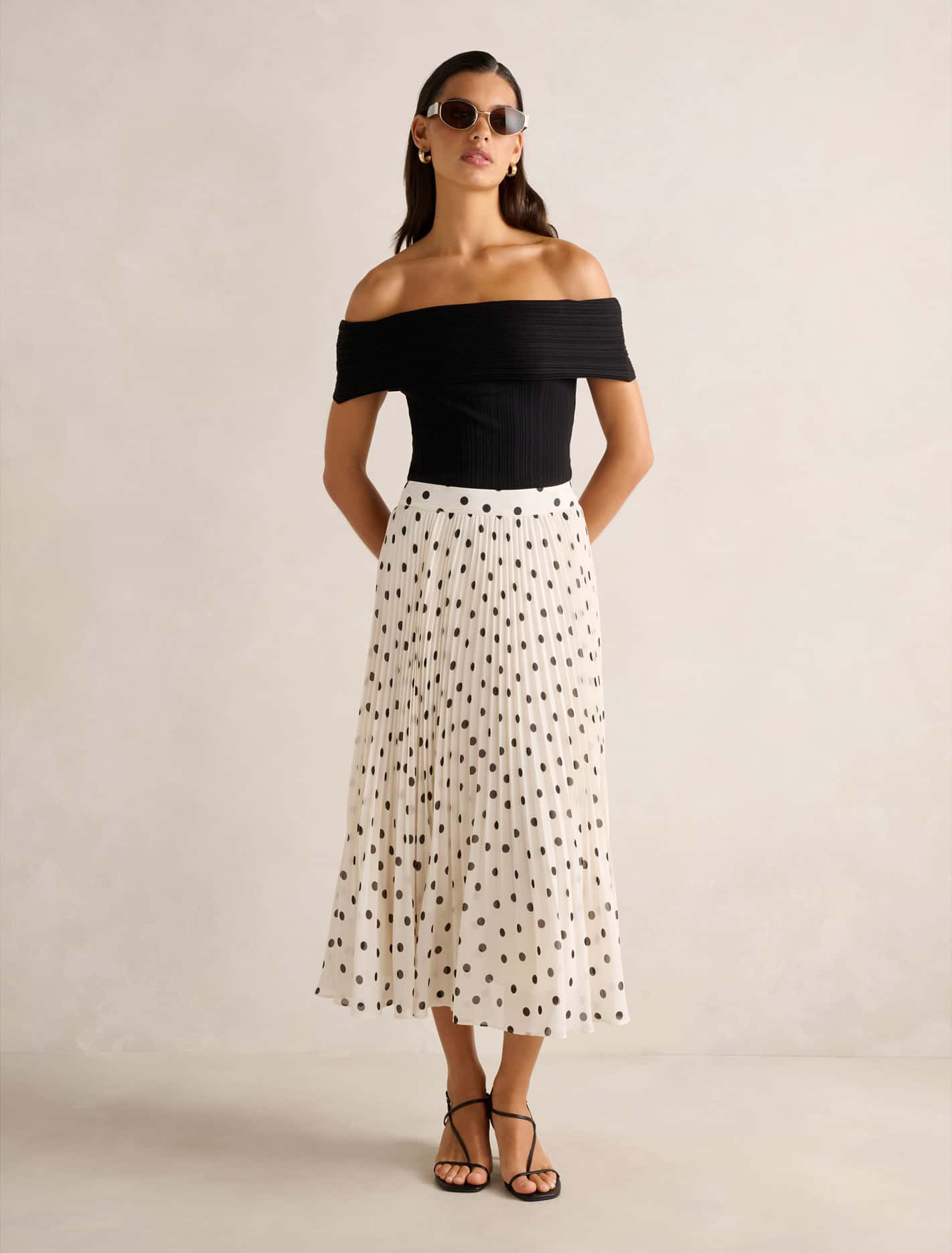 Sabrina Ribbed Bardot Top Black