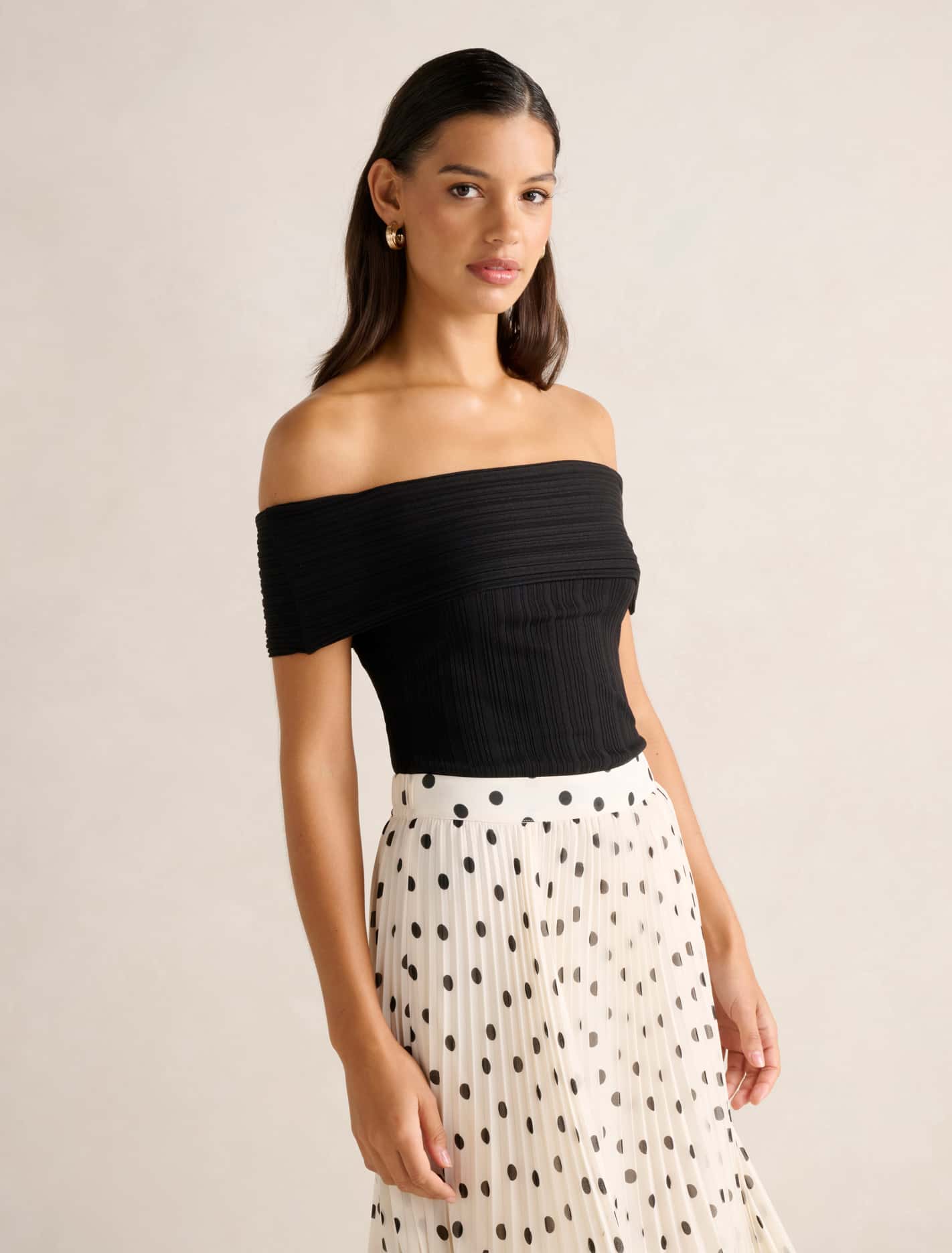 Sabrina Ribbed Bardot Top Black