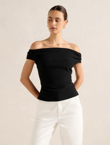 Somer Crepe Bardot Top Black