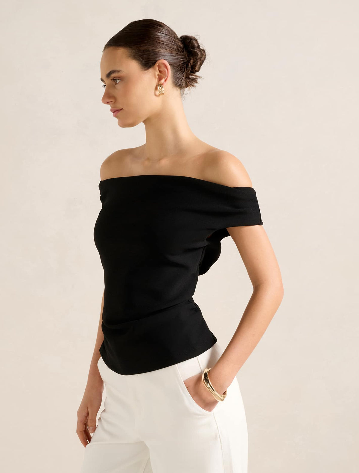 Somer Crepe Bardot Top Black