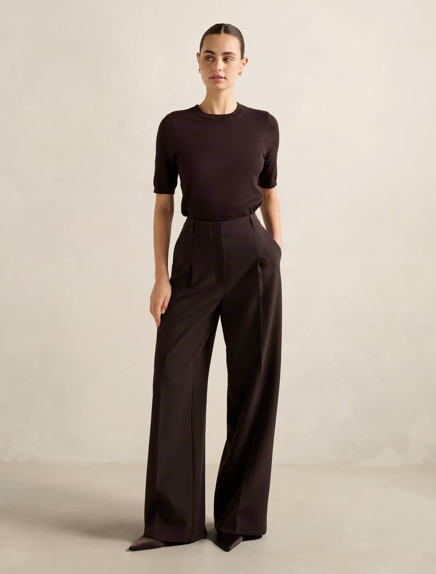 Briony Wide-Leg Pants Chocolate Set