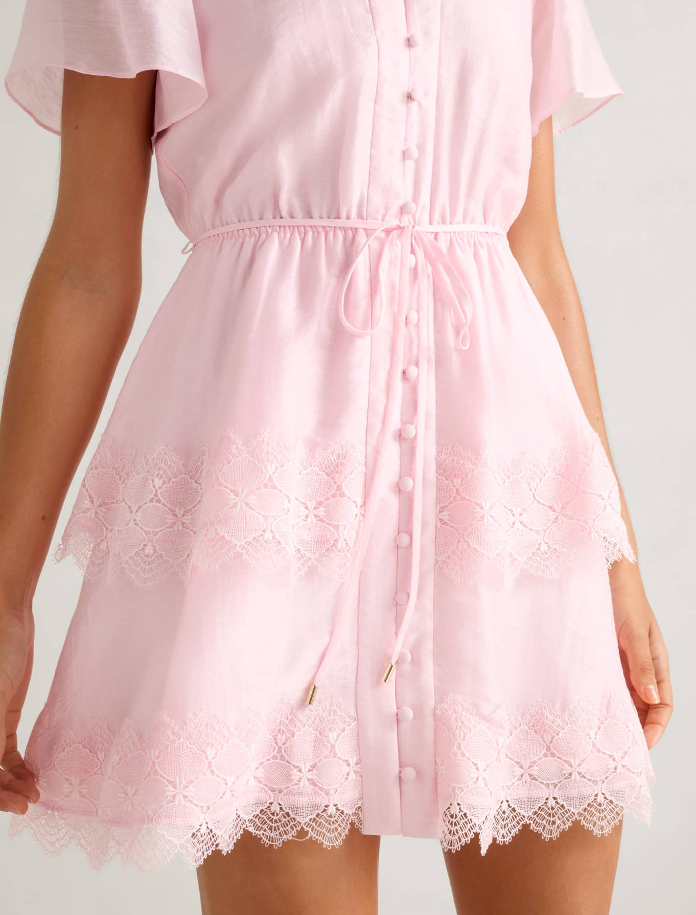 Emmy Lace Trim Mini Dress Soft Pink