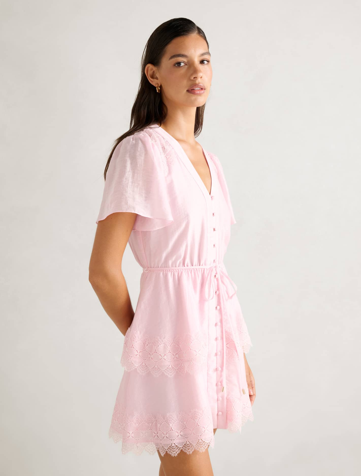 Emmy Lace Trim Mini Dress Soft Pink
