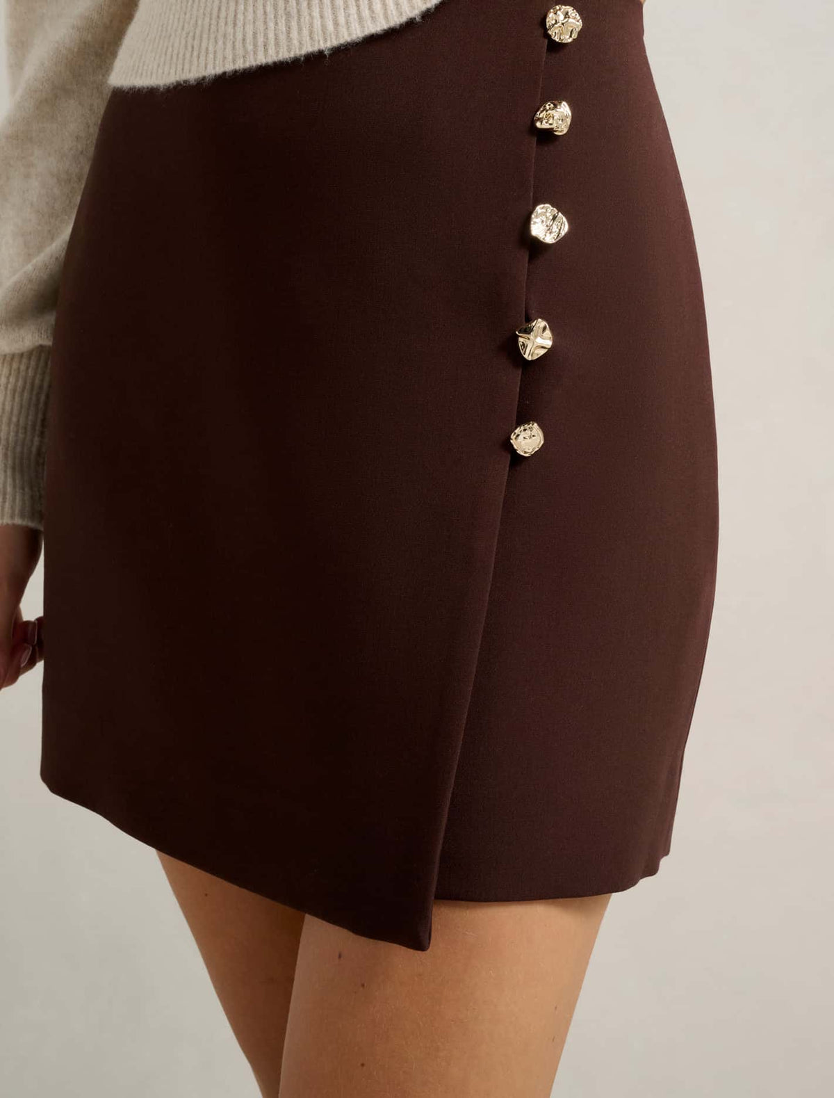 Jinny Button Detail Wrap Skirt Chocolate