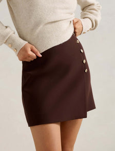 Jinny Button Detail Wrap Skirt Chocolate