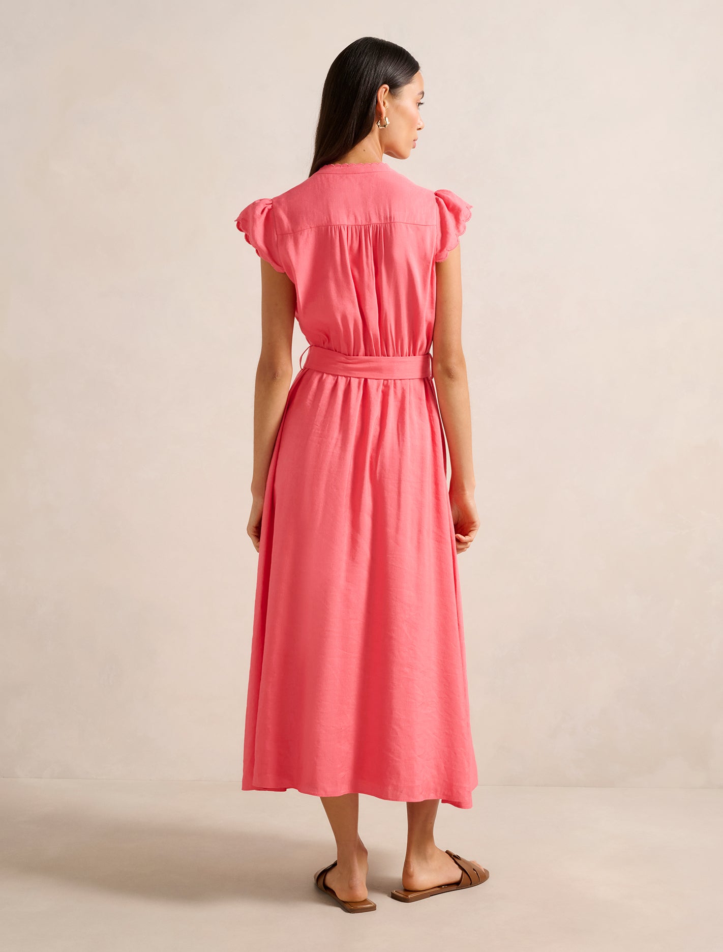 Serafina Scallop Midi Dress Coral