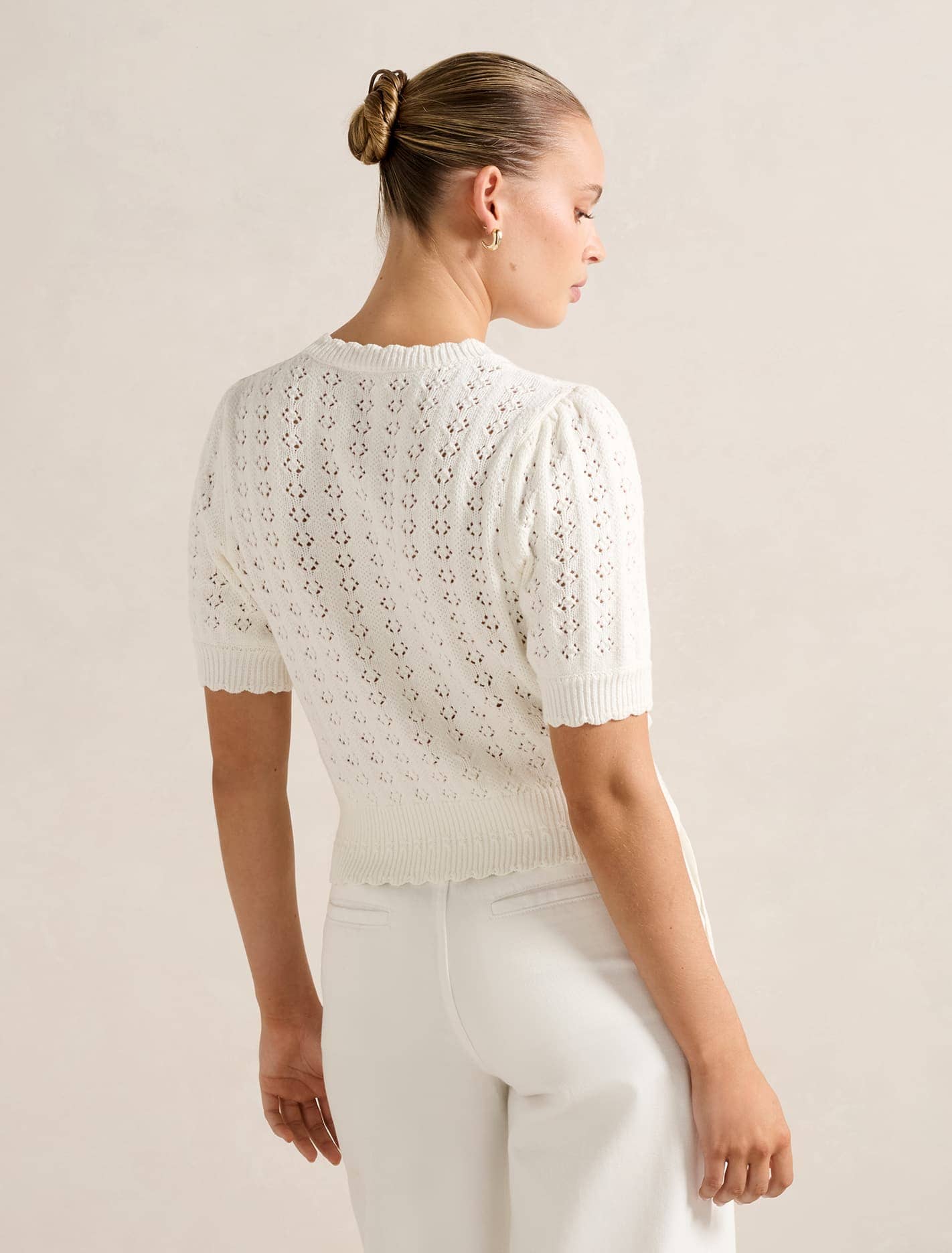 Bianca Stitch Detail Knit Top Cream
