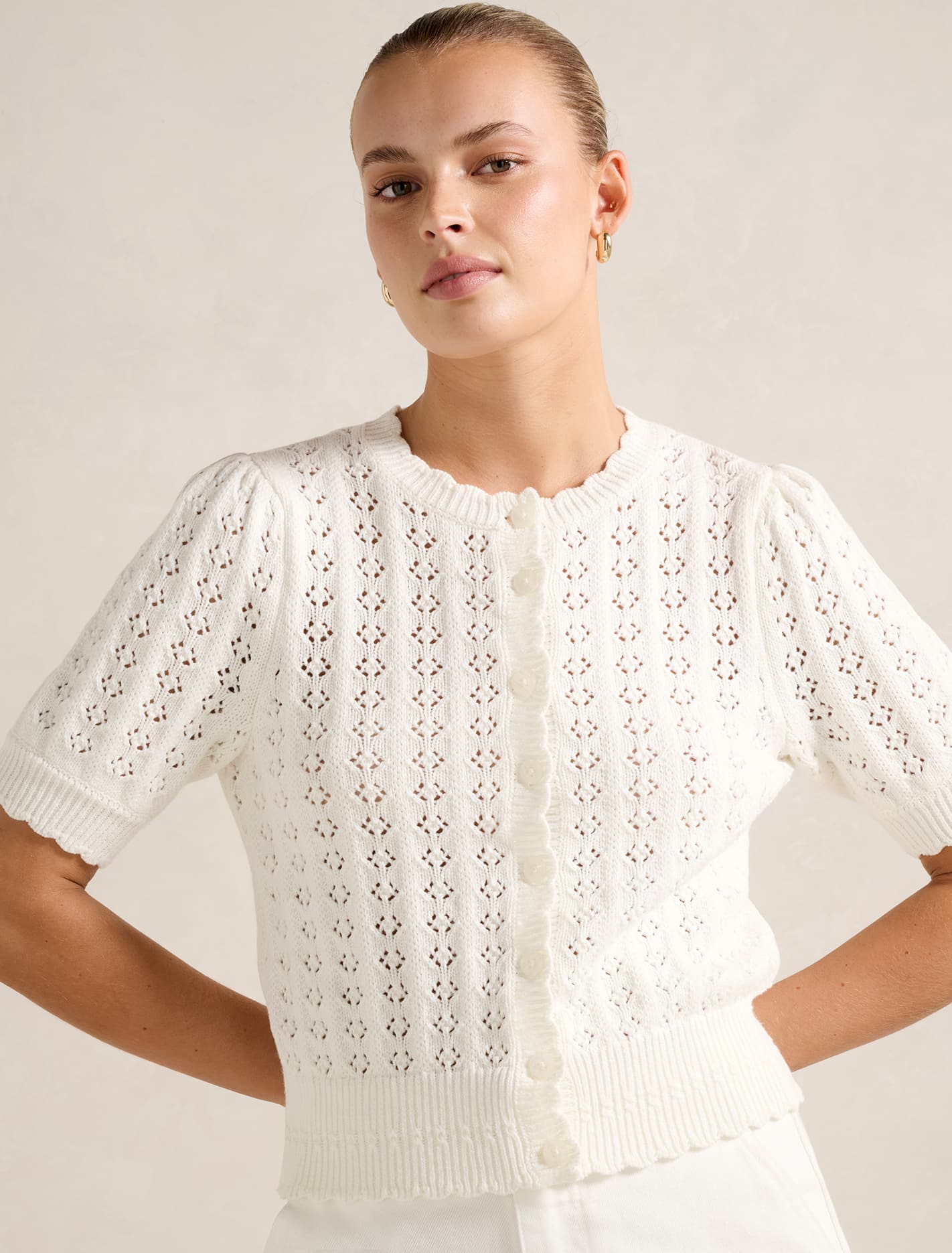 Bianca Stitch Detail Knit Top Cream