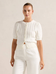 Bianca Stitch Detail Knit Top Cream