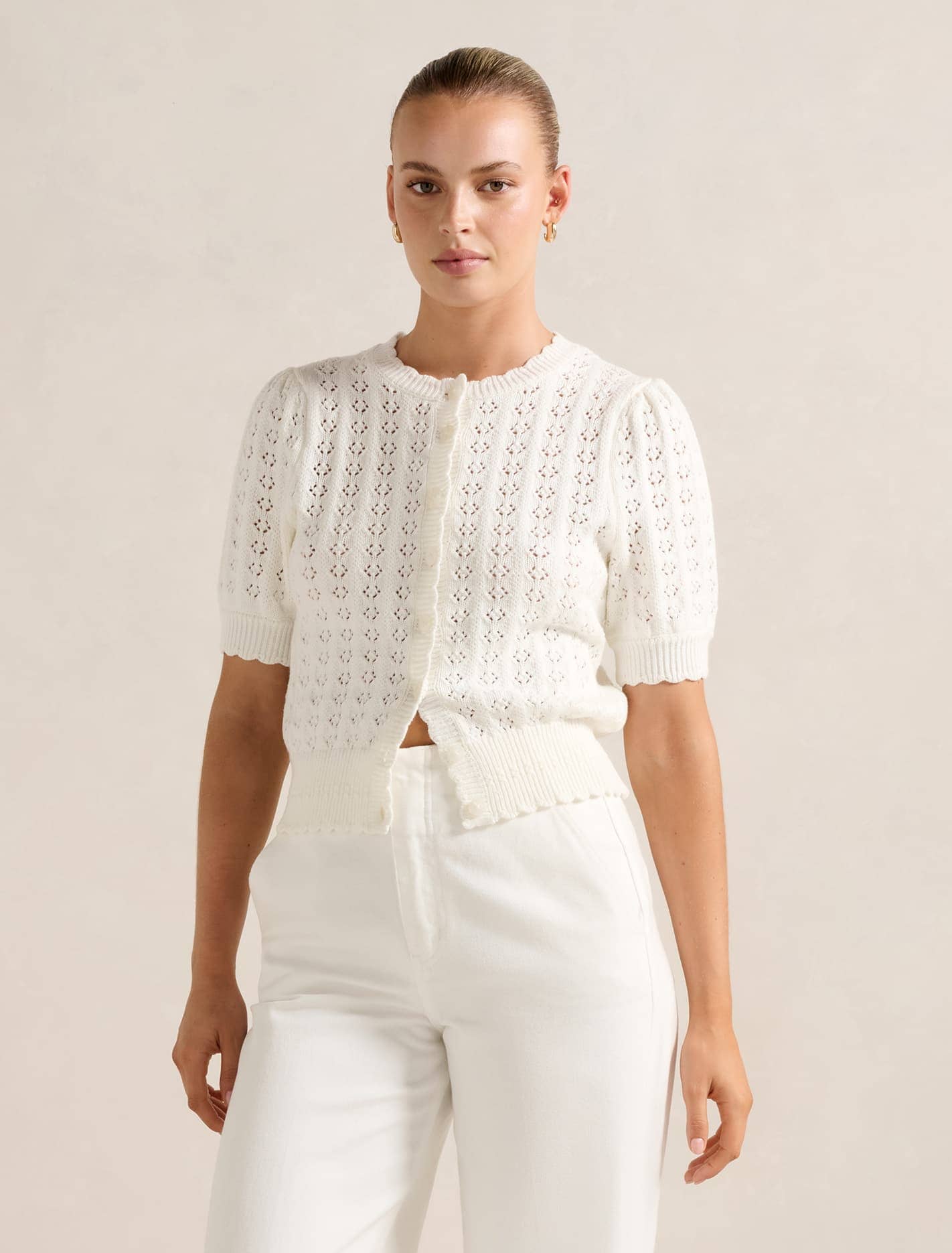 Bianca Stitch Detail Knit Top Cream