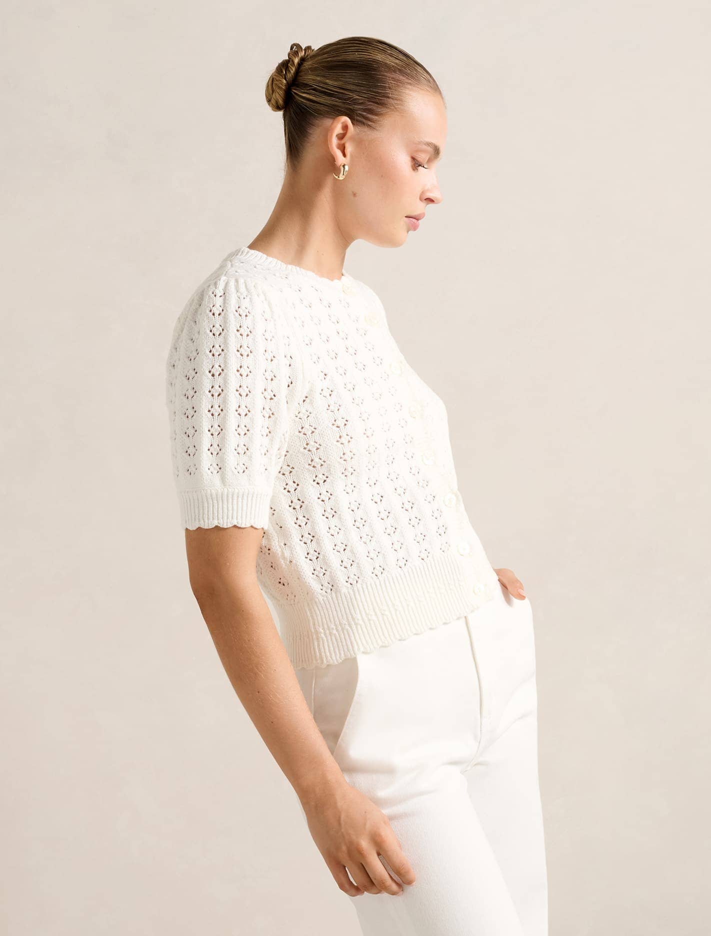 Bianca Stitch Detail Knit Top Cream