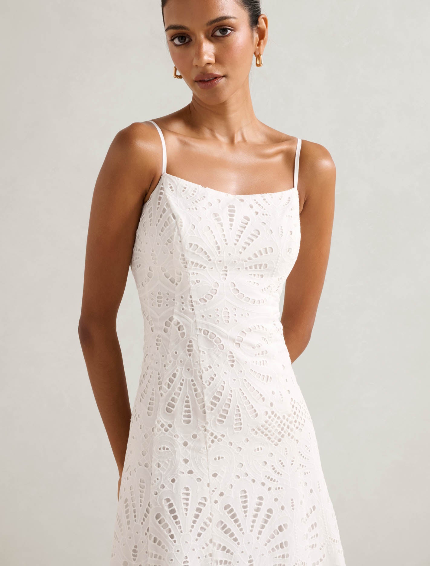 Molly Petite Embroidered Midi Dress Porcelain